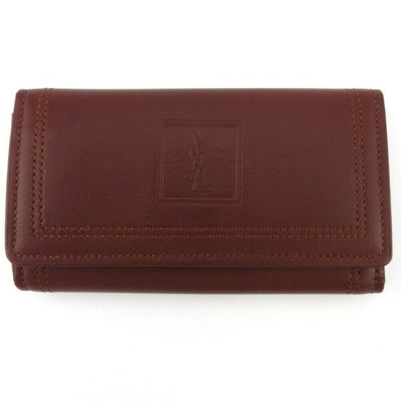 Auth SAINT LAURENT key case YSL logo Bordeaux leather - Picture 1 of 8